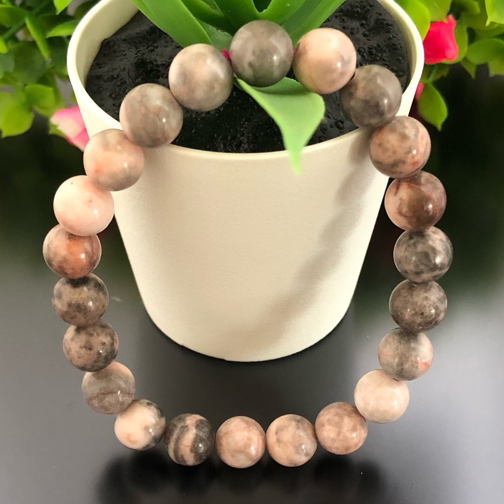 Pink Australian Zebra 8mm Natural Stone Beads Stretchable Bracelet